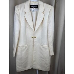 Vintage Louis Feraud Cream Jacquard Blazer Silk‎ Lined Gold Buttons Size 8